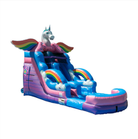 Château gonflable commercial avec toboggan aquatique licorne arc-en-ciel en PVC certifié CE