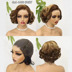 วิกผมหน้าผากลูกไม้แบบใส 4x4 <span class=keywords><strong>ทรง</strong></span>ผมหยิกเด้งแบบอินเดีย ความหนาแน่นสูง HD  สำหรับผู้หญิงผิวสีดำ ความยาวสั้น - Product Image 5