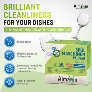 AlmaWin Custom 1 Poudre lave-vaisselle végane 1,250 kg 50 applications pour différentes quantités de vaisselle Détergent biologique - Product Image 2