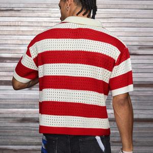 Nouvelle Arrivée 2025 – Pull Court en Maille Rayée à Manches Courtes pour Homme avec Broderie Personnalisée et Impression de Lettres – Polo en Maille Tricotée - Product Image 2