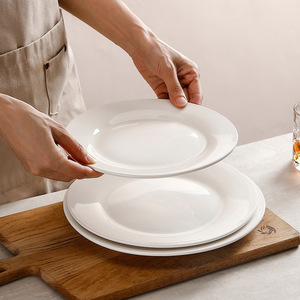 Assiettes plates en céramique blanche pure, rondes, en porcelaine, pour hôtel et usage domestique - Product Image 2