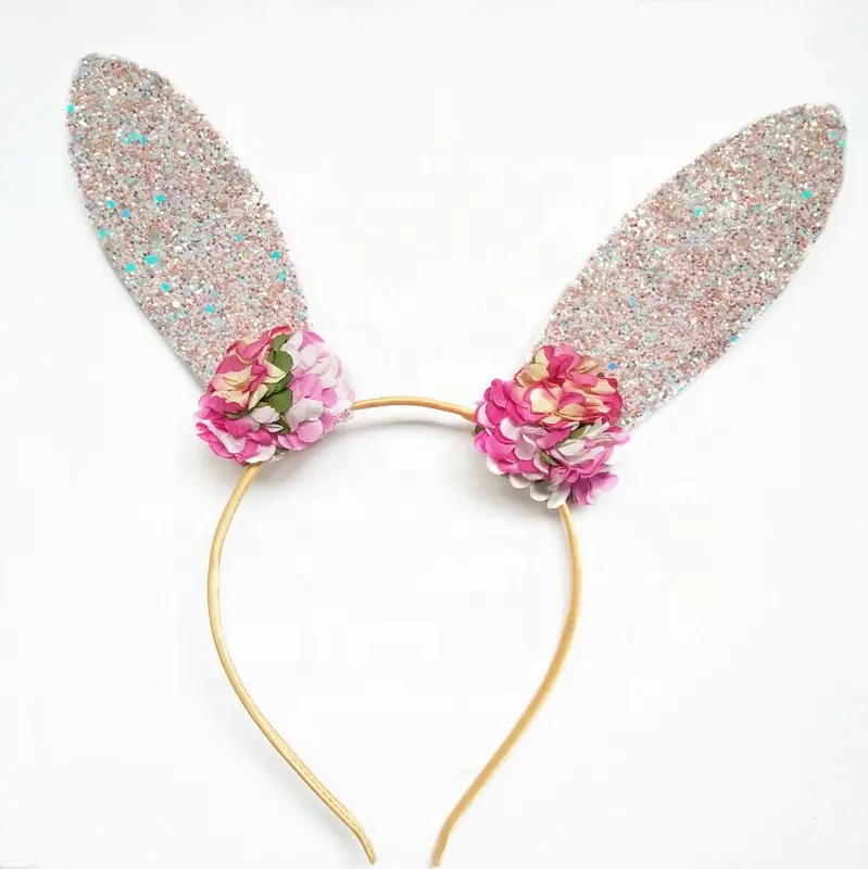 Pasqua accessori ragazze regalo fiore di carta tessuto di scintillio di orecchie di coniglio boppers costume di pasqua coniglio fascia