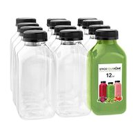 Bouteilles carrées françaises MAYSURE 12 oz en PET de qualité alimentaire, bouteilles en plastique jetables avec bouchon à vis pour jus et thé au lait