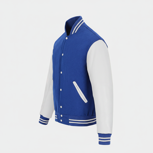 OEM High Quality Men's Varsity Bomber <b>Jacket</b> Blue Baseball Fleece <b>Canvas</b> Coat Stand Patchwork CollegeBaseballjacket for men - Product Image 1