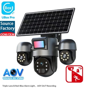 Cámara de Seguridad Solar 4G de Triple Lente, Grabación AOV 24/7, Cámara CCTV Inalámbrica PTZ para Exteriores de 6MP con Luz de Advertencia Roja y Azul, UBox - Product Image 1