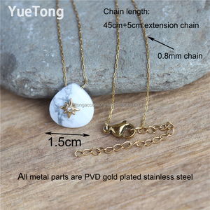 Collar Gargantilla con Colgante de Piedra Natural Hecha a Mano, Rodonita y Cuarzo Rosa <span class=keywords><strong>en</strong></span> Forma de Lágrima, Joyería Minimalista de Acero Inoxidable Chapado <span class=keywords><strong>en</strong></span> Oro de 18k - Product Image 3