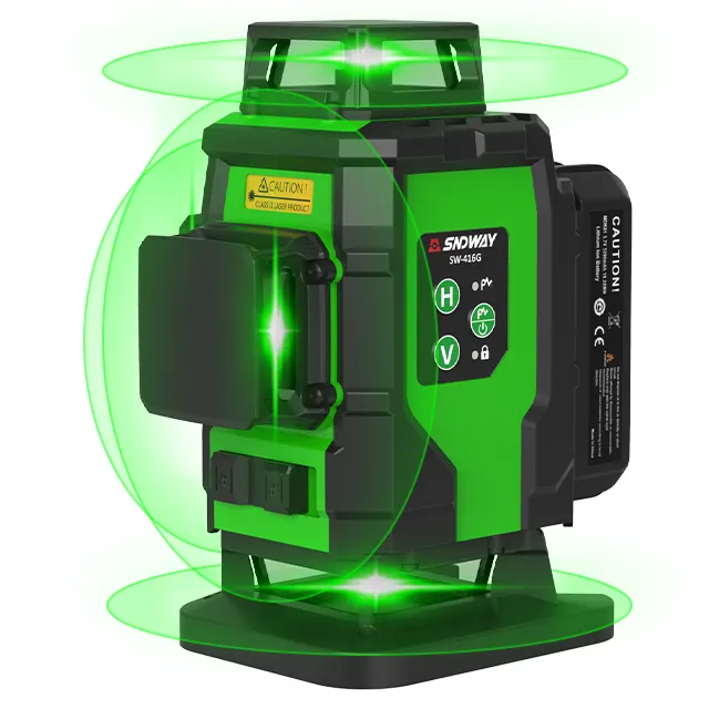 SNDWAY Custom level 360-Degree Green Cross Line Laser Level Pulse Enhancement Mode Remote 16 Lines Holder laser level