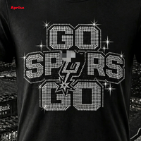 Transfert thermocollant strassé Bling Spurs, motif scintillant « Go Spurs Go » pour les articles de fans de l'équipe sportive