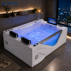Jacuzzis en Oferta, <span class=keywords><strong>Bañera</strong></span> de <span class=keywords><strong>Hidromasaje</strong></span> Acrílica Blanca y Negra para Dos Personas con Tres Faldones, <span class=keywords><strong>Bañera</strong></span> de Lujo para Hotel - Product Image 1
