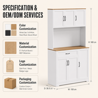 Buffet blanc et chêne, armoire de rangement à 3 portes ouvertes, 1 tiroir, 2 portes en mélamine, meuble de cuisine, garde-manger, vente en gros