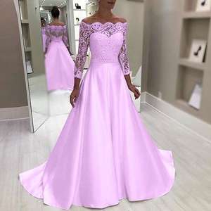 Abito <span class=keywords><strong>da</strong></span> sposa <span class=keywords><strong>da</strong></span> damigella d'onore con maniche in pizzo con spalle scoperte, lunghezza del pavimento, abito <span class=keywords><strong>da</strong></span> <span class=keywords><strong>sera</strong></span> <span class=keywords><strong>da</strong></span> principessa - Product Image 3