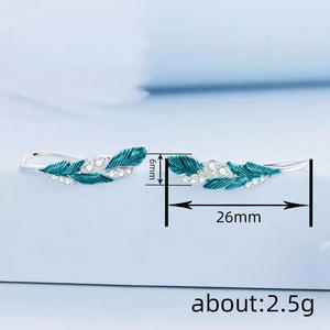 Pendientes elegantes con plumas para mujer, plata 925, chapado en rodio, cristal, diamantes de imitación, oro blanco, uso diario, estilo romántico - Product Image 5