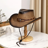 Sombrero Vaquero de Cuero Sintético PU Estilo Western con Acabado Liso, Corona Reforzada e Interior Transpirable, Ideal para Eventos Temáticos y Uso Diario