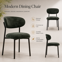 Moderne luxe gestoffeerde eetkamerstoel, bosgroen, ovale rugleuning, design, comfortabel, geschikt voor hotels en restaurants.