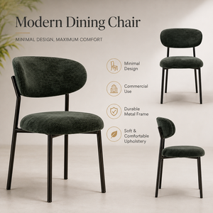 Sedie da Pranzo con Schienale Flottante, Seduta e Schienale in Ciniglia Verde Foresta, Telaio Sottile in <span class=keywords><strong>Metallo</strong></span> <span class=keywords><strong>Nero</strong></span> per Uso in Caffetterie Moderne - Product Image 4