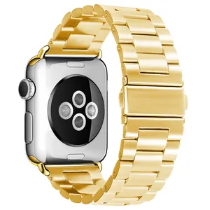 Correa de reloj inteligente de acero inoxidable reemplazable, de lujo, Metal dorado, 20mm y 22mm, para Apple Watch