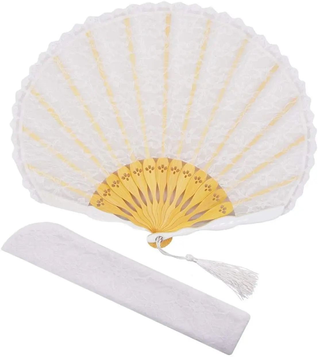 Personalized Small Bamboo White Lace Hand Foldable Held Fans Bulk Gift Decoration Large Bamboo Fan