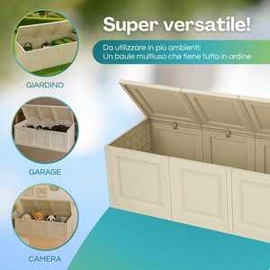 Boîte de rangement en plastique 3 modules 125x40x42 cm avec couvercle renforcé pour usage intérieur et extérieur - Product Image 4
