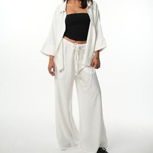 Conjunto de Dos Piezas Casual de Verano para Mujer de Alta Calidad, Cárdigan Holgado con Cinturón y Pantalones - Product Image 1