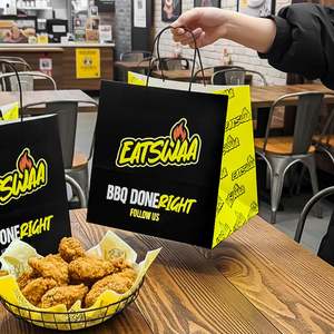 Sacs en papier kraft personnalisés, écologiques, biodégradables, imprimés avec logo, pour hamburgers, poulet frit, avec poignées torsadées - Product Image 3