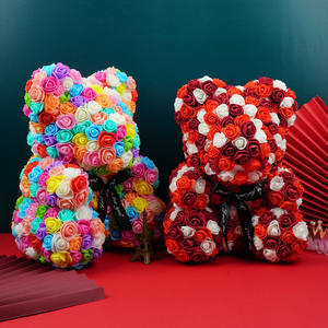 Ours en roses multicolores brillantes de haute qualité, très demandé, 40 cm, roses PE de couleurs mélangées - Product Image 1