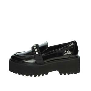 Liu-Jo Donna Mocassino SF4067 PX041 Nero รองเท้าโลฟเฟอร์หนังสีดำแบบมีพื้นรองเท้าสูงสำหรับผู้หญิง - Product Image 1