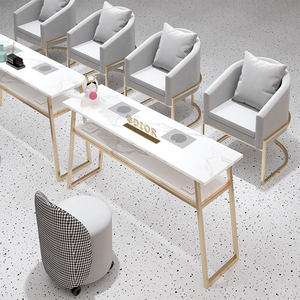 Equipo <span class=keywords><strong>de</strong></span> Salón <span class=keywords><strong>de</strong></span> Belleza <span class=keywords><strong>de</strong></span> Grado Comercial, <span class=keywords><strong>Mesa</strong></span> <span class=keywords><strong>de</strong></span> <span class=keywords><strong>Manicura</strong></span> Doble <span class=keywords><strong>con</strong></span> Superficie <span class=keywords><strong>de</strong></span> Mármol y Marco <span class=keywords><strong>de</strong></span> Metal Dorado - Product Image 4