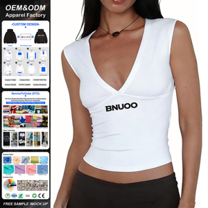 Crop top pour femmes, débardeurs extensibles pour femmes, débardeurs personnalisés <span class=keywords><strong>en</strong></span> nylon et élasthanne sans manches, coupe ajustée, <span class=keywords><strong>col</strong></span> <span class=keywords><strong>en</strong></span> <span class=keywords><strong>V</strong></span> profond, débardeurs mignons pour femmes - Product Image 1