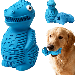 Jouet à mâcher indestructible pour chien, en caoutchouc, motif dinosaure de dessin animé, durable, pour la dentition et la distribution de friandises, jouet de puzzle pour chien - Product Image 1