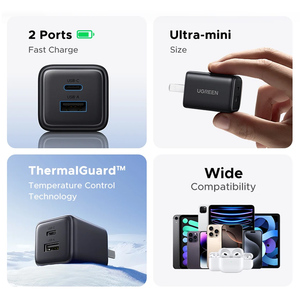 UGREEN Cargador Mini GaN de <span class=keywords><strong>20W</strong></span> con Doble Puerto <span class=keywords><strong>USB</strong></span> <span class=keywords><strong>C</strong></span> para Teléfono Carga Rápida Adaptador de Corriente con Control de Temperatura para iPhone Samsung - Product Image 6