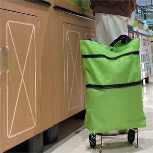 Folding Shopping Cart with Wheels Portable Grocery Trolley Foldable Lightweight Rolling <b>Bag</b> for Laundry Market Outdoor - Product Image 3