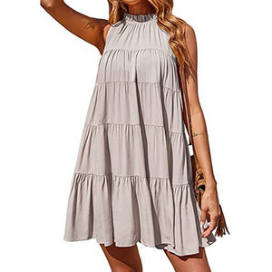 Europa y los Estados Unidos primavera y verano nuevo vestido sin mangas de mujer cuello redondo con volantes plisado vestido suelto - Product Image 6