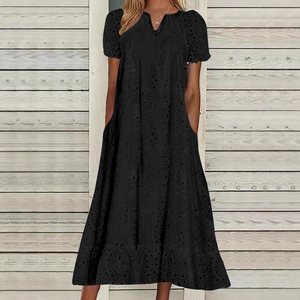 Vestido Largo de Verano para Mujer, Cuello en V, Manga Corta, Estampado Floral, Tejido de Poliéster Transpirable - Product Image 2
