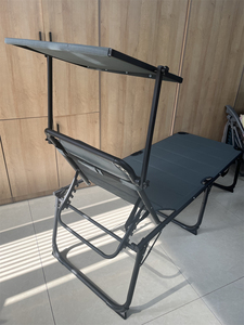 Chaise longue en aluminium pliable rembourrée XXL à 5 positions réglables en hauteur avec repose-tête et toit ouvrant - Product Image 6