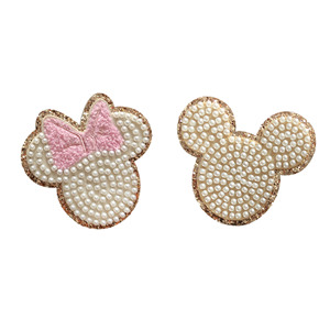 Hotsale Self Sticker Gold Edge Pearl Embroidery Cartoon Mouse Patch for Clothing Bag Decoration - Product Image 1