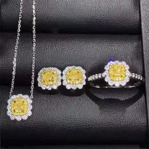 Offre Spéciale pierres précieuses bijoux en gros 18k or naturel Afrique du sud Jaune diamant boucle d'oreille pendentif collier bague ensemble pour les femmes