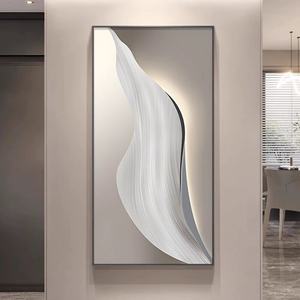 Peinture murale d'entrée à motif géométrique moderne, personnalisable en usine, décoration intérieure, peinture en porcelaine cristalline avec éclairage LED - Product Image 2