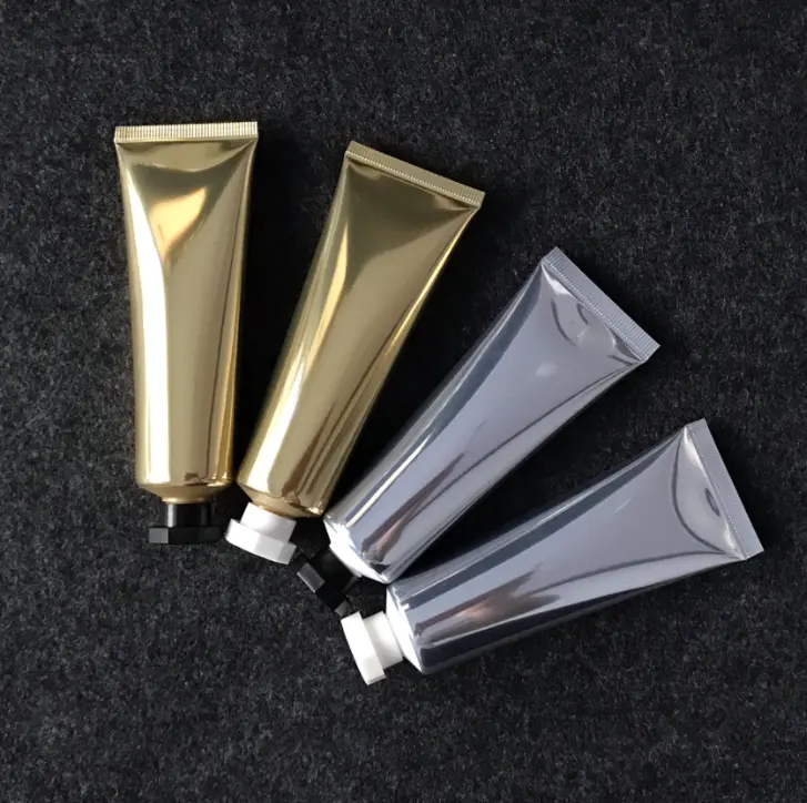 Manguera de aluminio y plástico dorado y plateado, 50g, botella cosmética de alta gama, botella acrílica limpiadora facial