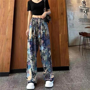 <span class=keywords><strong>Pantalon</strong></span> d'été fin décontracté <span class=keywords><strong>en</strong></span> <span class=keywords><strong>soie</strong></span> glacée pour <span class=keywords><strong>femme</strong></span>, taille élastique, motif tie-dye encre et lavage, coupe droite - Product Image 5