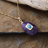 Colliers pendentifs en pierre naturelle, cristal, quartz rose, turquoise, avec chaîne à maillons en laiton doré, géométriques, minimalistes, unisexes, catholiques