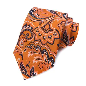 Orange Ties for Men Paisley Floral Tie Classic Woven Business Formal Necktie Wedding