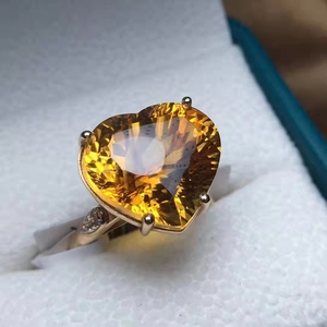 SGARIT Romantic Heart Jewelry 4.46g 18k Gold 11.75ct Natural <strong>Citrine</strong> Diamond Gemstone Ring Bridal Wedding <strong>Jewellery</strong> - Product Image 5