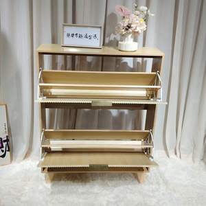 Mueble auxiliar con acabado de madera, MDF, 2 cajones, zapatero con puerta acanalada para guardar zapatos en la sala de estar - Product Image 4