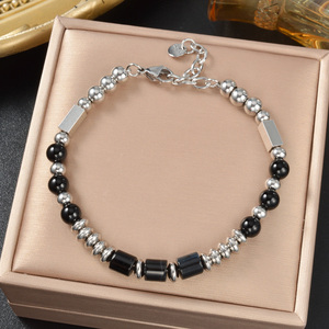 Bracelet unisexe texturé, élégant et tendance, en acier inoxydable incrusté de résine, perles fines de luxe, vente en gros, idéal pour les rassemblements quotidiens - Product Image 1