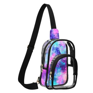 Sac à bandoulière transparent en PVC personnalisé pour femmes, sac à bandoulière imperméable pour filles, sac à bandoulière coloré à l'aquarelle - Product Image 1