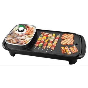 Dois em um uso doméstico churrasco grande panela quente elétrica de alta eficiência e churrasqueira MultiFunction mesa interior Smokeless Electric Grill