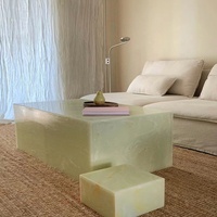Table basse de luxe en onyx vert pour salon Arge plinthes ensemble de tables basses Tables centrales avec piédestal supérieur unique en marbre