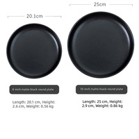 Assiette Ronde Noire Mate, Céramique Givrée Texturée, Plateau de Service Compatible Micro-ondes pour Restaurant, Hôtel, Restauration