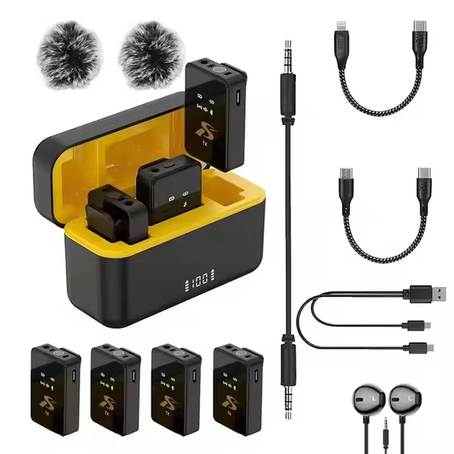 SX13 Professional Studio Video 4-Mic Wireless Microphones Lapel Wireless Microphone for Lighting Android Live Stream Vlogging