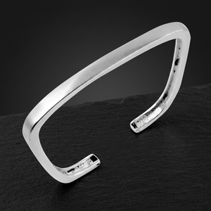 Art Palace Minimalist Rhodium Plated 925 <b>Silver</b> <b>Cuff</b> <b>Bracelet</b> Geometric Design Unisex Everyday Wear - Product Image 2
